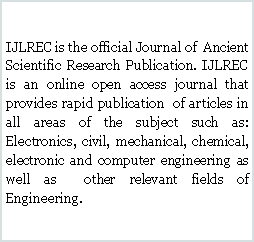 Text Box: IJLREC is the official Journal of  Ancient Scientific Research Publication. IJLREC is an online open access journal that provides rapid publication  of articles in all areas of the subject such as: Electronics, civil, mechanical, chemical, electronic and computer engineering as well as  other relevant fields of Engineering. 